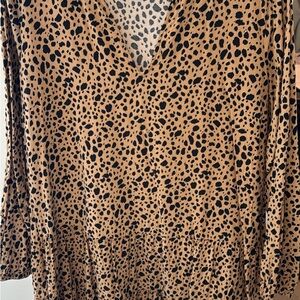 GAP Tan and Black Leopard Print Long Sleeve Dress